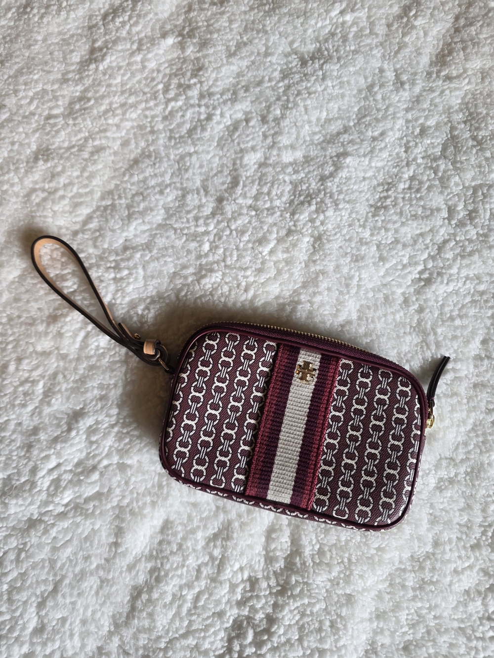 Tory Burch Gemini Link Maroon Patterned Wristlet